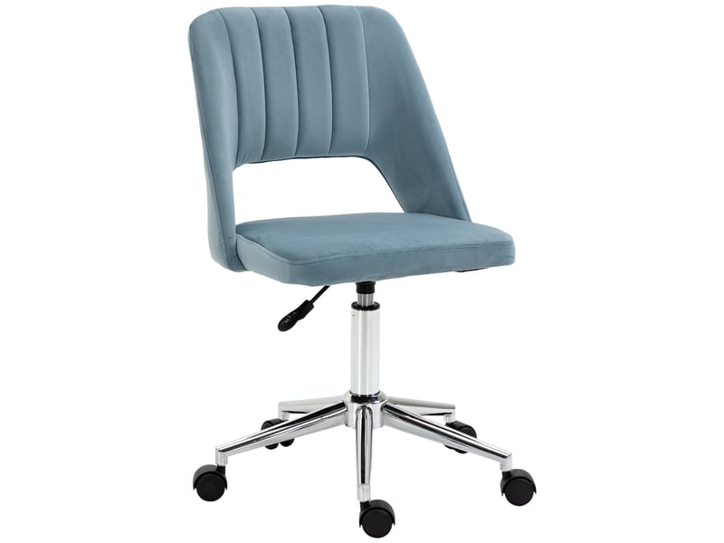  Chaise bureau velours, hauteur réglable, pivotante, coiffeuse, max 120 kg, bleue.  - Conforama A