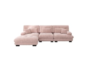 Canapé d'angle modulable en chenille rose avec ottoman mobile et led intégrée pour salon