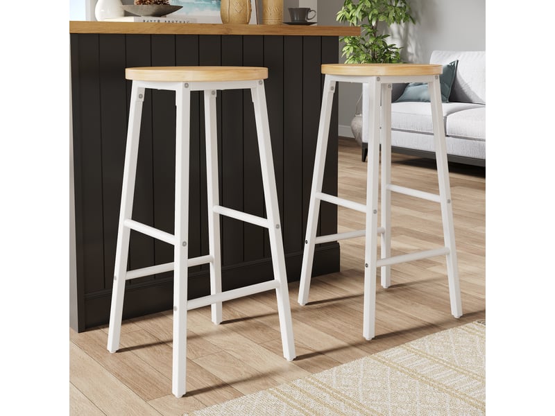  Tabourets de bar lot de 2 avec repose-pieds - lpospi - assise mdf, pieds réglables, métal blanc - 30 × 30 × 63 cm  - Conforama C