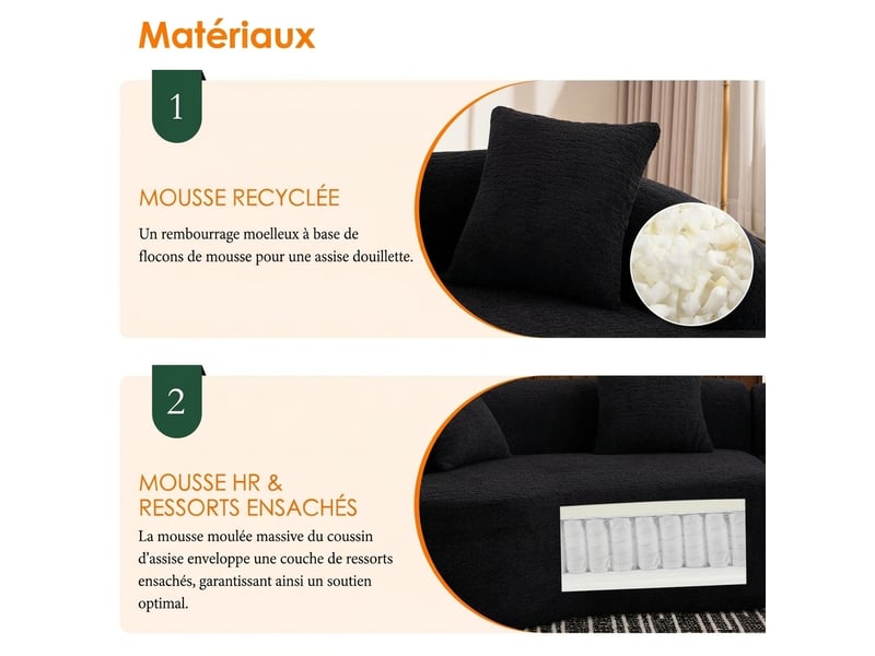  Canapé courbé moderne modulable 4 places en chenille - sans montage requis, gain de place  - Conforama R