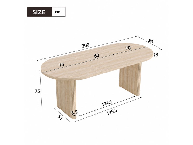  Table de cuisine ovale avec allonge beige - 90x140-200max.cm mdf  - Conforama C
