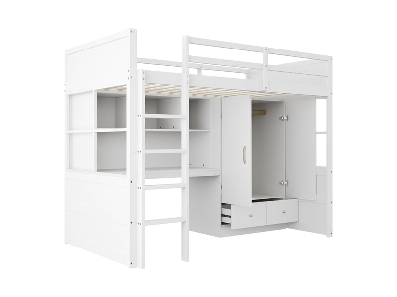  Lit mezzanine,90x200 cm,avec bureau, armoire et tiroirs,mdf,blanc  - Conforama D
