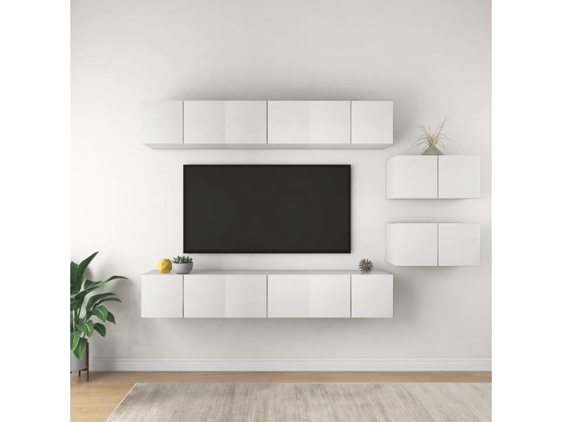 Meubles tv ; bancs tv ; armoires tv 8 pcs blanc bois d'ingénierie  - Conforama C
