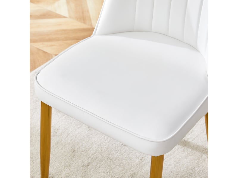  Chaises de salle à manger 2 pièces en simili cuir blanc, design moderne et minimaliste, assise et dossier larges, pieds métalliques antidérapants, pour salle à manger et cuisine.  - Conforama E