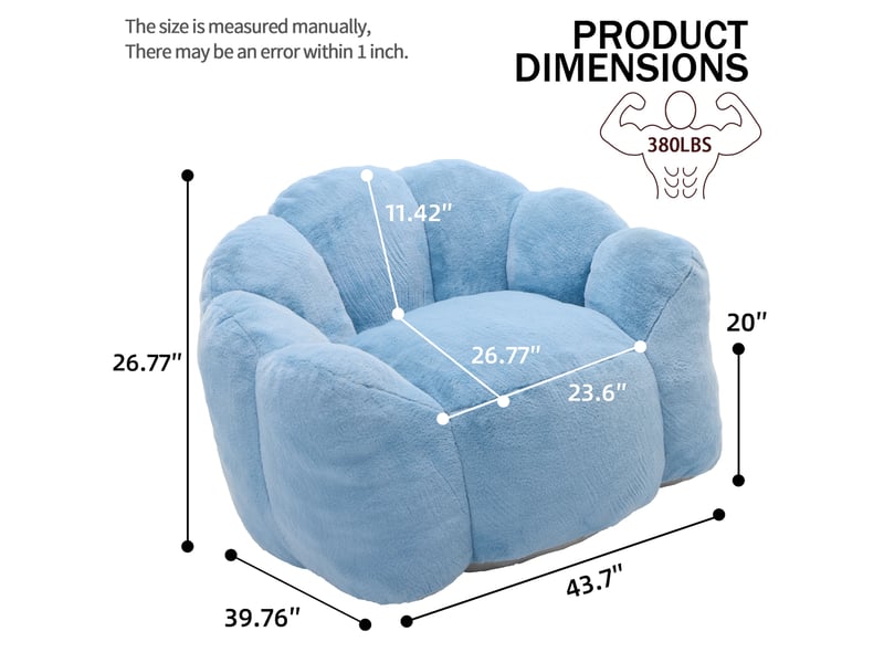  Fauteuil 1 places - 111x101x68cm - fleur en forme de lotus, chauffeuse rembourrée effet fourrure avec poignée - bleu  - Conforama D