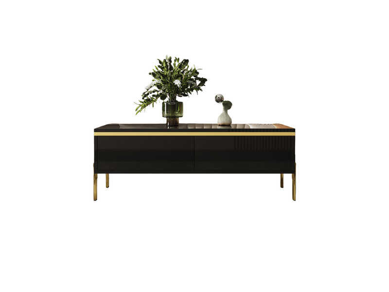  Table basse rectangulaire 100x50x36 cm avec tiroirs double face, pour salon, contemporain, panneau de particules, noir  - Conforama A
