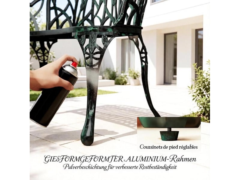  Banc de jardin 2 places 99 x 57 x 78 cm – vert antique – dossier floral ajouré, structure en aluminium coulé  - Conforama E