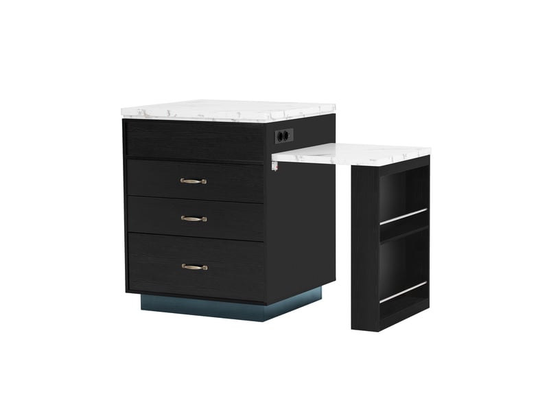 Desserte de cuisine extensible avec rangements, led et roulettes 125,5-187,5×71×93 cm en mdf noir - Conforama A