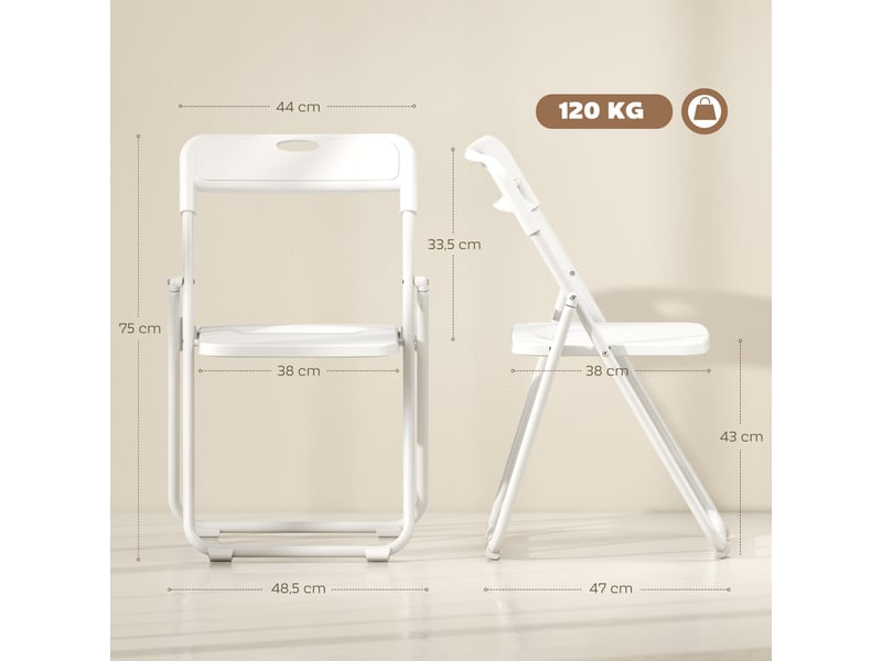  Lot de 6 chaises pliantes portables en plastique et acier, dossier incurvé, assise concave, 48,5 x 47 x 75 cm, blanc  - Conforama E