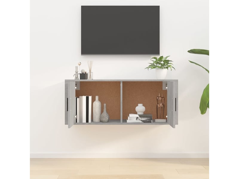  Meuble tv - banc tv - meuble de rangement mural gris béton 100x34,5x40 cm  - Conforama C