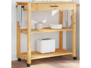 Desserte de cuisine, chariot de rangement 84x40x88.5cm bois massif de pin shl82304