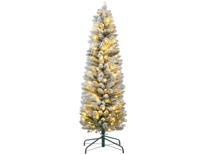  Sapin de noël enneigé avec 263 branches et lumières led blanches, en plastique et métal, ø45 x 150 cm, vert  - Conforama A