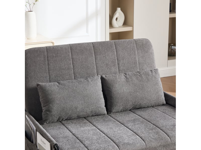  Canapé convertible 2 places 104*85*92cm en chenille et métal avec poches latérales gris chicfurn  - Conforama E