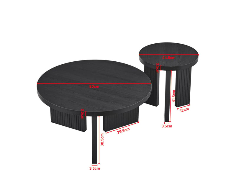  Ensemble tables basses rondes 80x80x42 cm et 44,5x44,5x45 cm rainurées mdf noir  - Conforama E