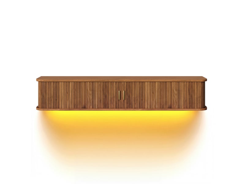  Meuble tv mural avec façade à rainures verticales led réglable par appli en bas corps en mdf pour salon  - Conforama A