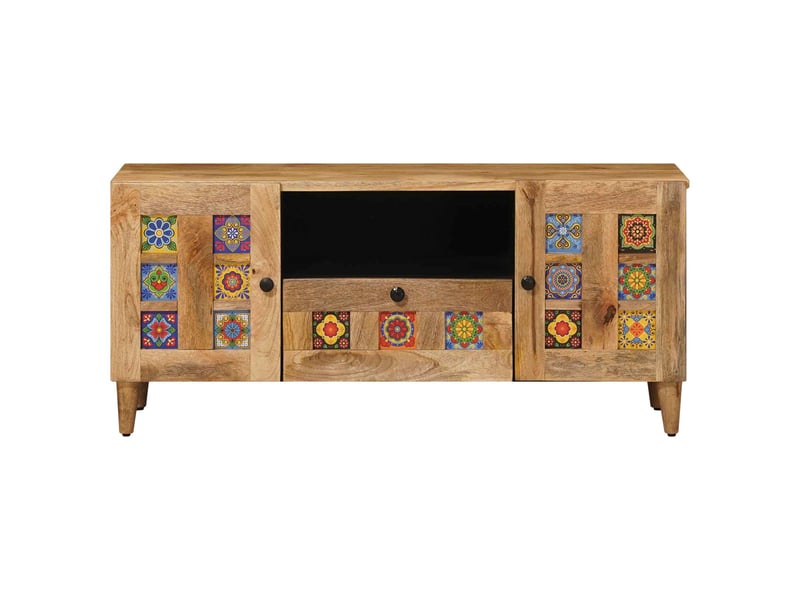  Meuble tv - banc tv - meuble de rangement naturel 105 x 33,5 x 46 cm bois de mangue massif  - Conforama C