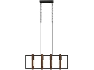 Suspension 80 x 21 x 90-130 cm en acier et bois à 4 douilles e27 orientables noir et brun noyer chicfurn