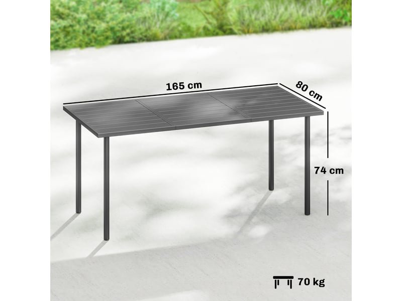  Table de jardin rectangulaire, table à manger extérieure acier gris foncé 165x80x74cm  - Conforama E