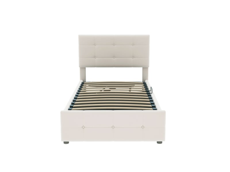  Lit enfant 90x200cm,lit coffre en velours avec tête de lit réglable en hauteur,ouvrant d'un côté,beige lit enfant beige - Conforama A