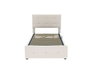 Lit coffre 90x200 cm <strong>MERAX</strong>  <strong>lit enfant beige</strong> coloris beige