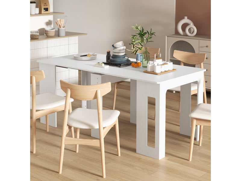  Table à manger pliante, table pliante cuisine extensible jusqu'à 6 personnes, pour petits espaces, salle à manger, blanc  - Conforama C
