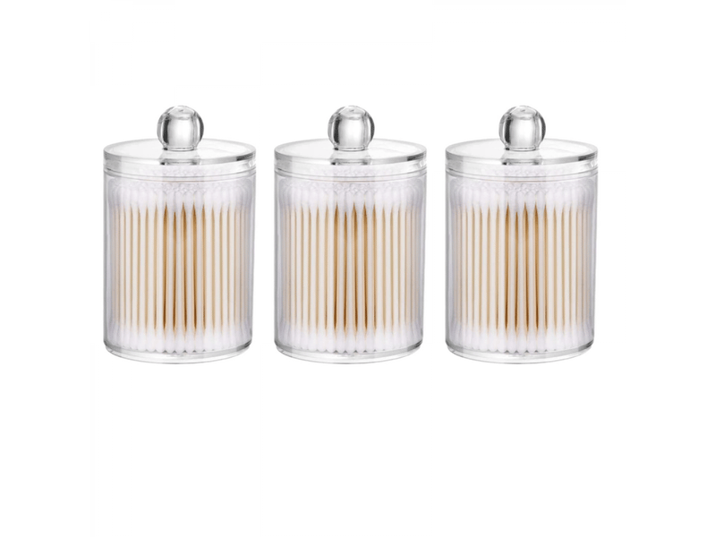 Lot de 3 pots distributeurs de cotons-tiges pour salle de bain - support en plastique blanc pour cotons-tiges - Conforama A