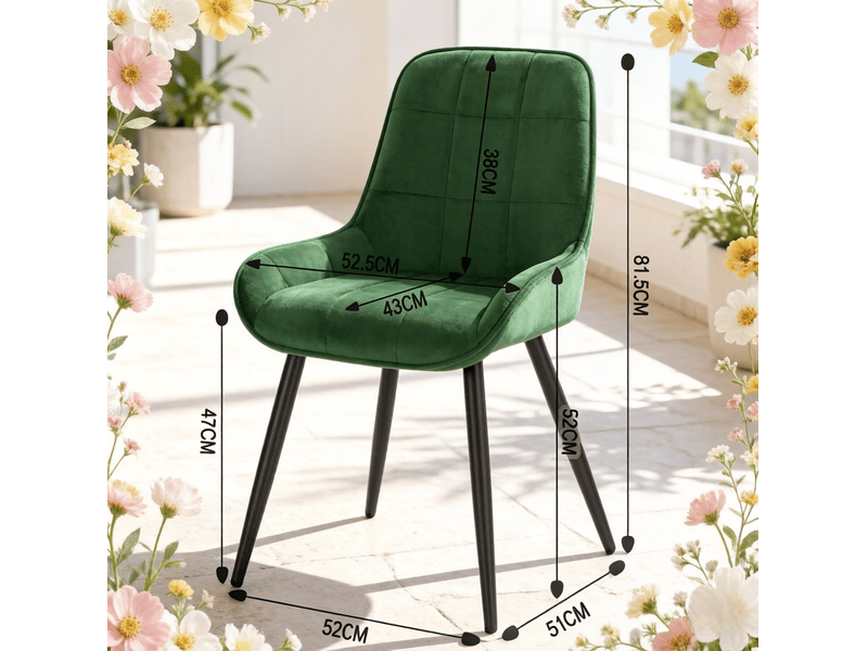  Chaises de salle à manger lot de 4 avec assise rembourrée et patins réglables en velours et métal vert foncé  - Conforama C