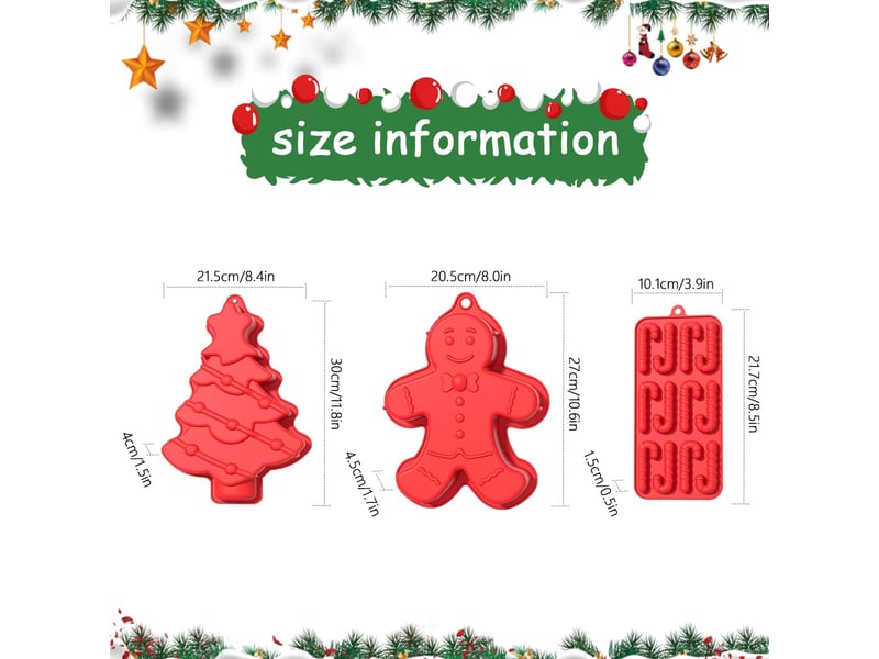  Lot de 3 moule à chocolat de noël, moule à bonbons en silicone, moule à gâteau sur le thème de noël pour la confection de chocolats et de bonbons (rou  - Conforama B