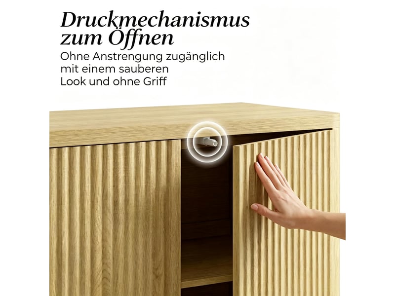 Buffet bas de rangement avec portes sans poignées - lpospi - étagères réglables mdf chêne 147 × 40 × 77 cm  - Conforama E