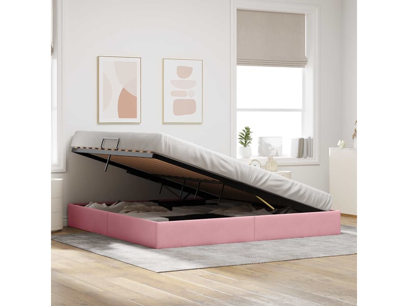 Lit double- lit adulte - cadre de lit ottoman avec stockage rose 200 x 200 cm velours - Conforama C