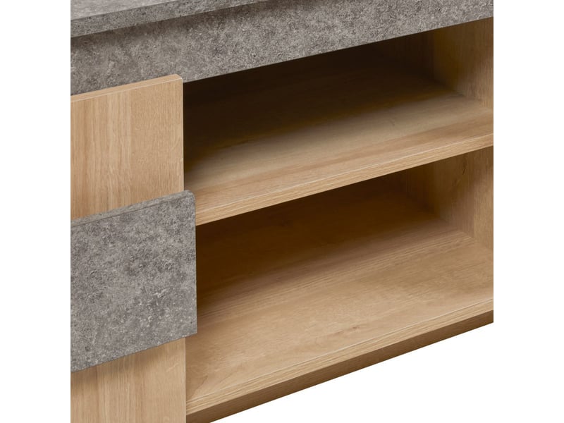 Meuble tv 2 portes aspect chêne clair et décor finition granit gris - azya AZYA - Conforama C