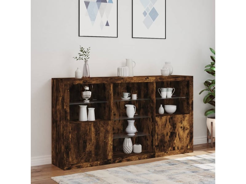  Buffet - bahut - meuble de rangement avec lumières led chêne fumé 181,5x37x100 cm  - Conforama D
