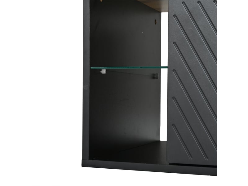 Table basse noire avec led, table de salon moderne 100x50 cm avec 2 portes et rangement, plateau aspect bois, charge 30kg. - Conforama W