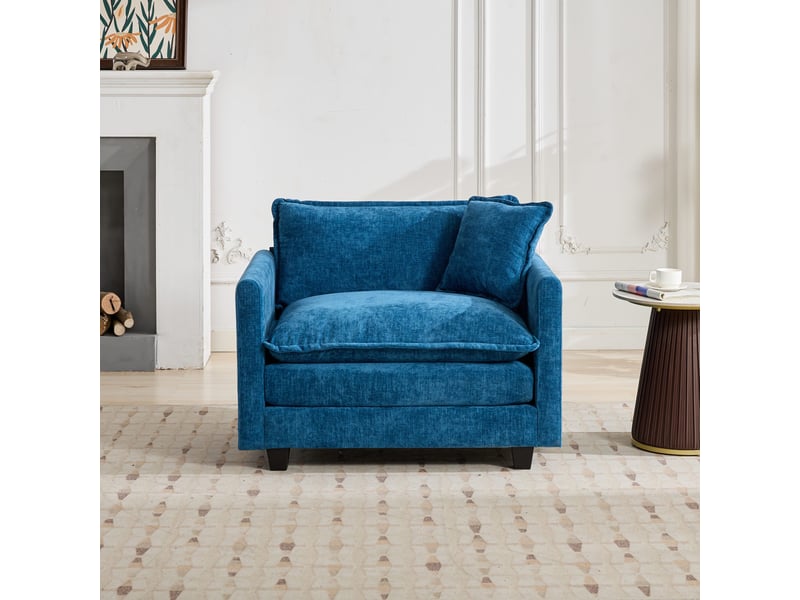  Canapé cloud 1 place, chenille bleue, canapé modulable moderne, assise double couche confortable, tissu respirant, style contemporain  - Conforama A