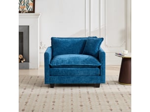 Canapé cloud 1 place, chenille bleue, canapé modulable moderne, assise double couche confortable, tissu respirant, style contemporain