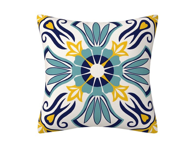 Lot de 4 housse de coussin - 45 x 45 cm lot de 4 taie d'oreiller extérieure imperméable imprimées florales housses de coussin boho farmhouse taie coussin canapé decoration pour terra, bleu  - Conforama E
