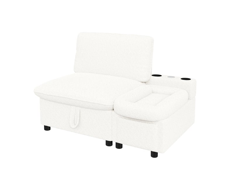  Canapé 1 place pour humain et animal, lit pour chatpetit chien intégré, coffre de rangement, usbtype-c, 2 porte-gobelets, bouclé, beige Morn Vibe - Conforama A
