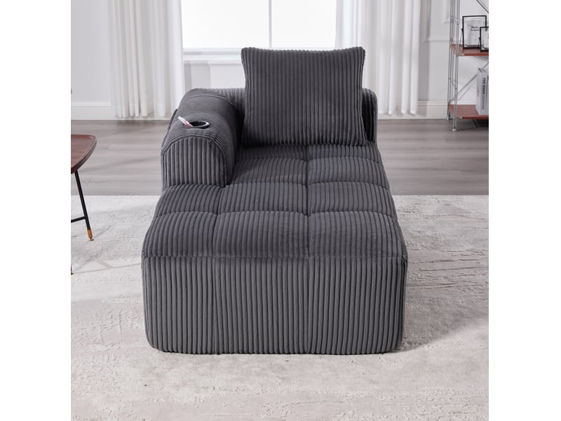 Fauteuil de repos 1 place en velours côtelé gris foncé avec porte-gobelet  - Conforama E