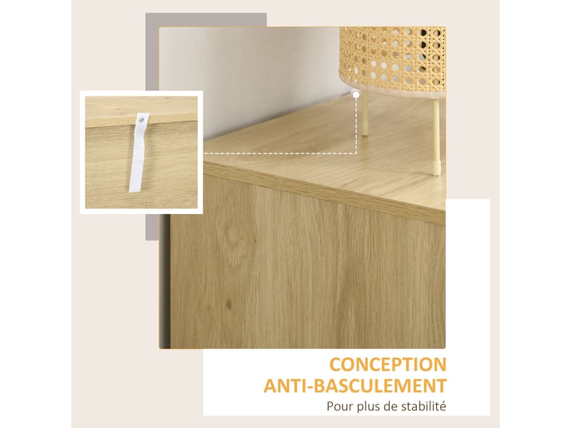  Commode design bohème en rotin avec 3 tiroirs, meuble de rangement pour le salon, le couloir, bois naturel, l'entrée  - Conforama R
