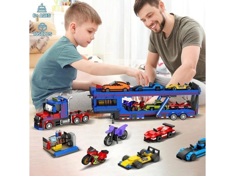  Set de construction camion transport 1050 pieces avec rampe ajustable et mini vehicules 151498_AAANZ42953_6_DROPFR - Conforama E