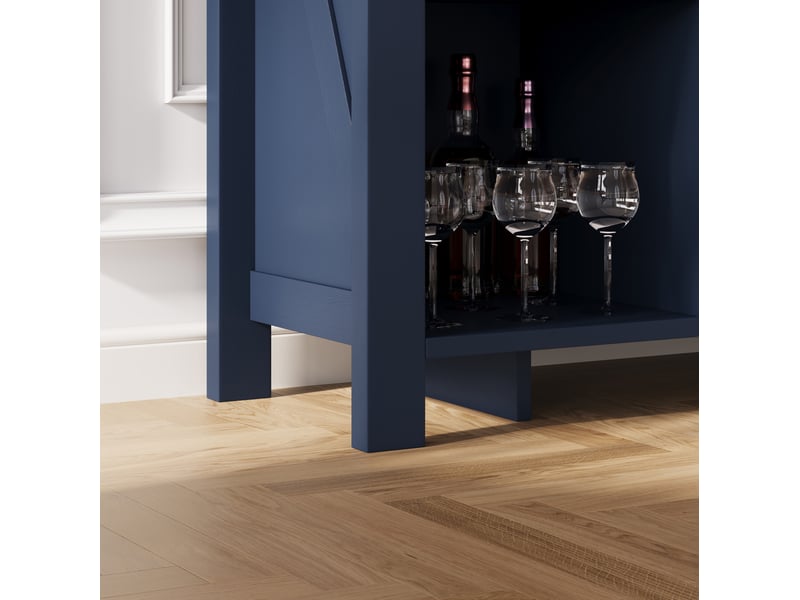  Buffet de rangement bleu en mdf avec 8 compartiments ouverts, 140 x 34 x 75 cm, pour un intérieur organisé  - Conforama D