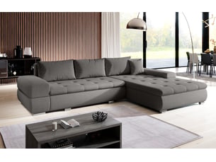 Canapé d'angle réversible convertible <strong>AX LIVING </strong> <strong>Sivaso</strong> 4 places Velours marron avec coffre de rangement