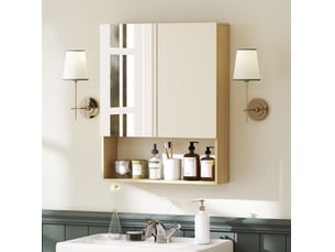 Armoire de salle de bains murale à portes miroir 60x16,6x75 cm rangement ouvert mdf panneau de particules chêne