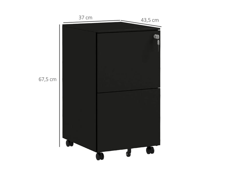  Classeur mobile à 2 tiroirs, verrouillable, sur roulettes, 37 cm x 43,5 cm x 67,5 cm, noir  - Conforama D
