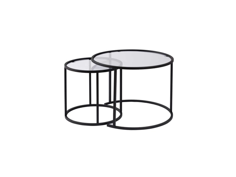 Tables basses gigognes en verre trempé et métal noir et transparent ø60 et ø42 cm lot de 2 - Conforama A