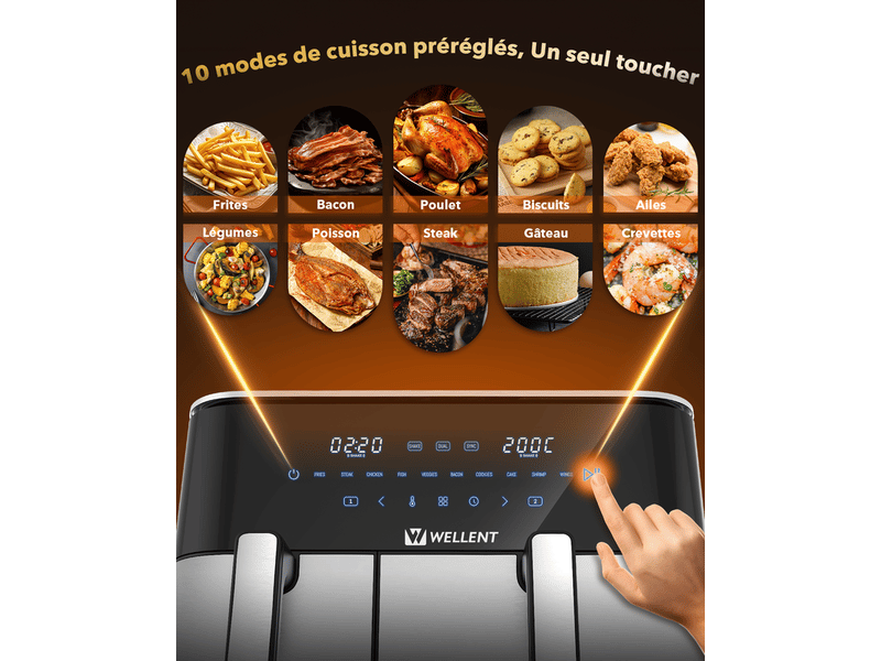  Friteuse sans huile 11l air fryer 2600w 10 programmes prédéfinis double cuisson ST001 - Conforama D