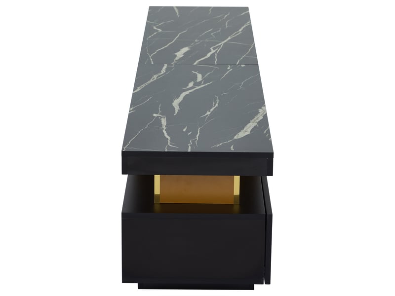  Meuble tv moderne effet marbre 200x40x42 cm avec 3 tiroirs et gestion des câbles pour tv jusqu'à 90 pouces  - Conforama E