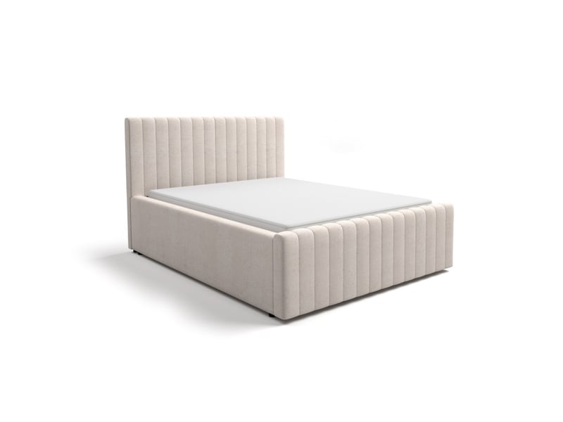  Lit double eloria 160x200 en tissu bouclé beige avec tête de lit capitonnée et sommier inclus  - Conforama E