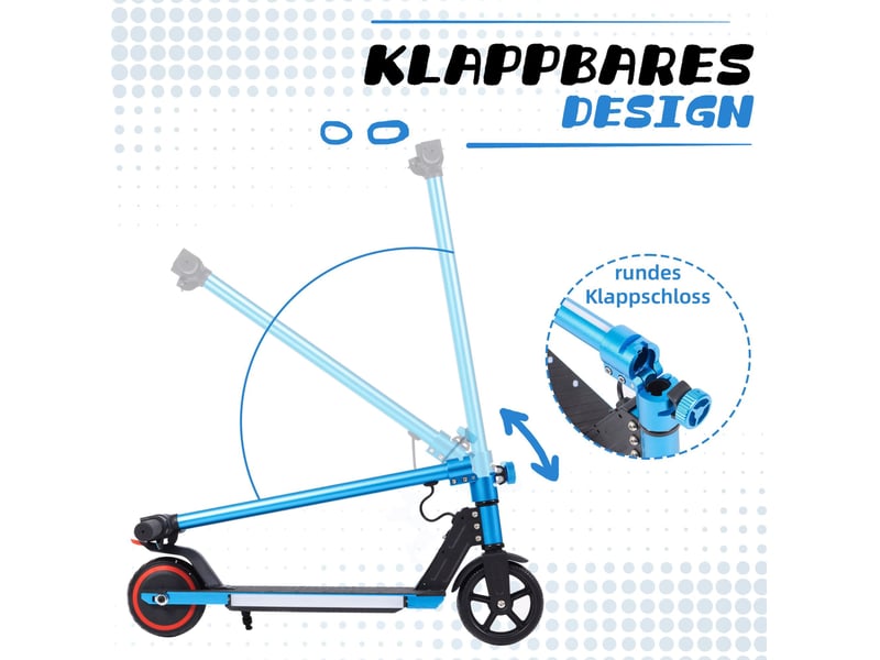  Trottinette électrique enfant 78 x 92 cm bleue en alliage d'aluminium, pliable avec éclairage led  - Conforama D