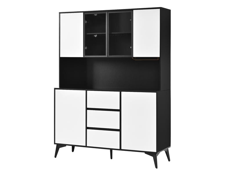  Buffet haut vitrine 6 portes 3 tiroirs led mdf noir et blanc 120x40x160 cm  - Conforama B